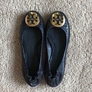 Tory Burch Navy Snakeskin Reva Ballet Flat